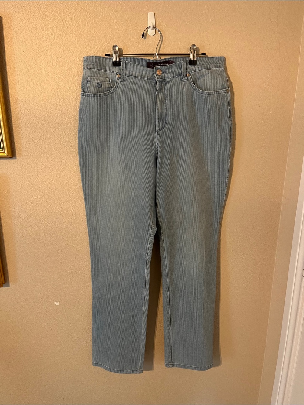 Gloria Vanderbilt "Amanda" Women's Light Blue Striped Denim Jeans Size 12 Medium
